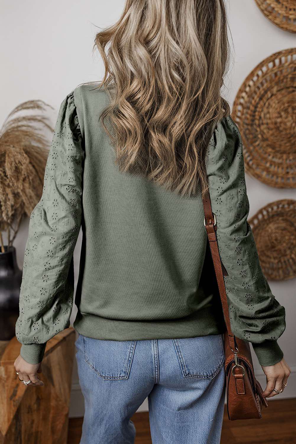 Solid Patchwork Sleeve Round Neck Sweatshirt