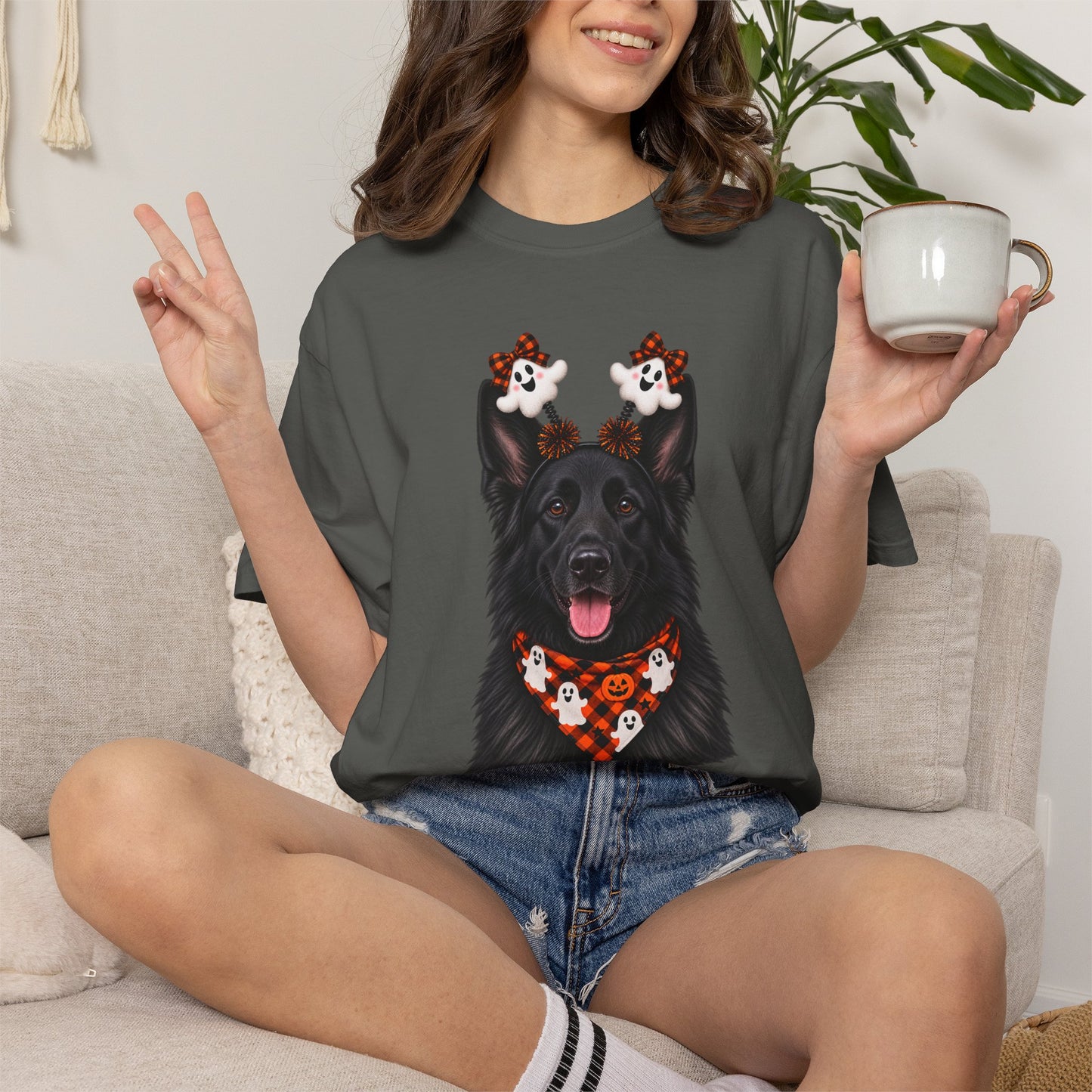 Long haired Black German Shepherd Halloween