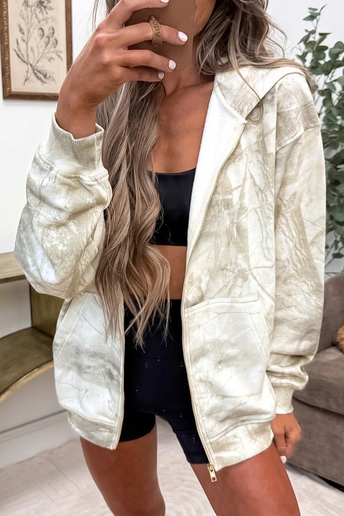 Camo Print Hooded Zip-Up Sweatshirt