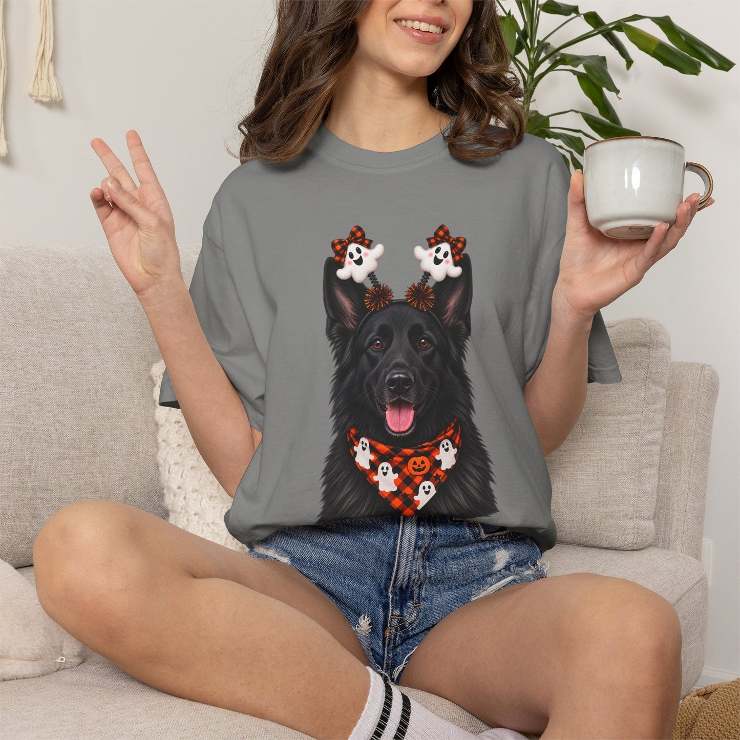 Long haired Black German Shepherd Halloween