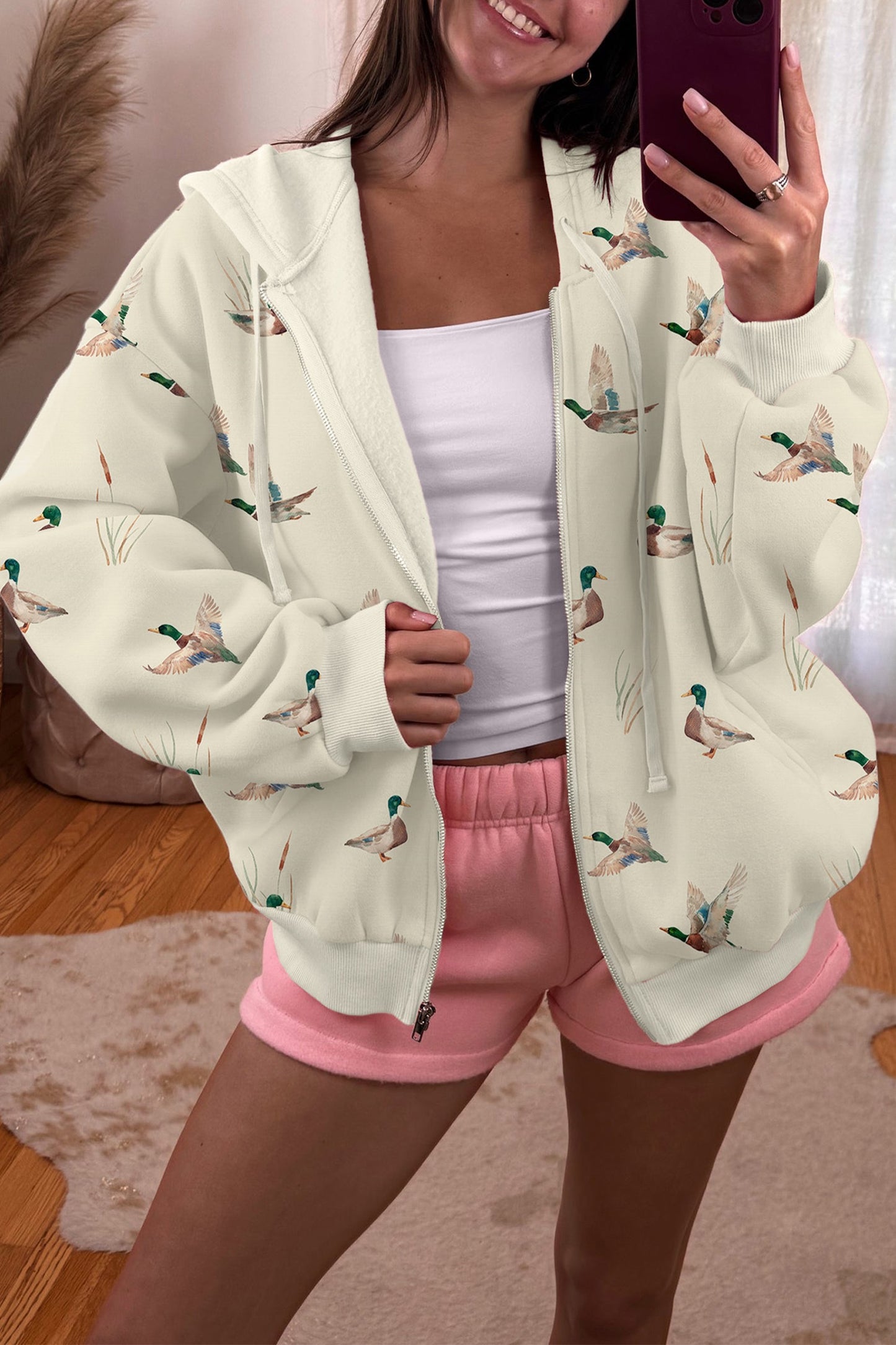 Duck Print Zip-Up Hoodie