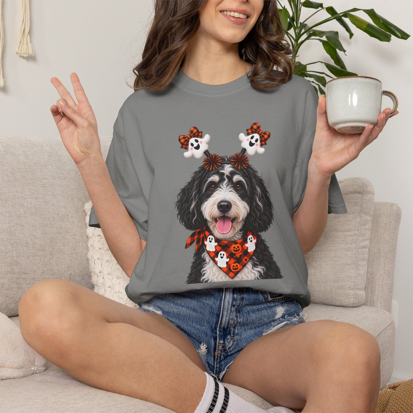 Black-and-white golden doodle Halloween