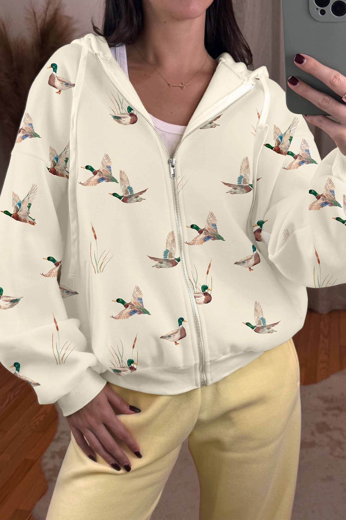 Duck Print Zip-Up Hoodie