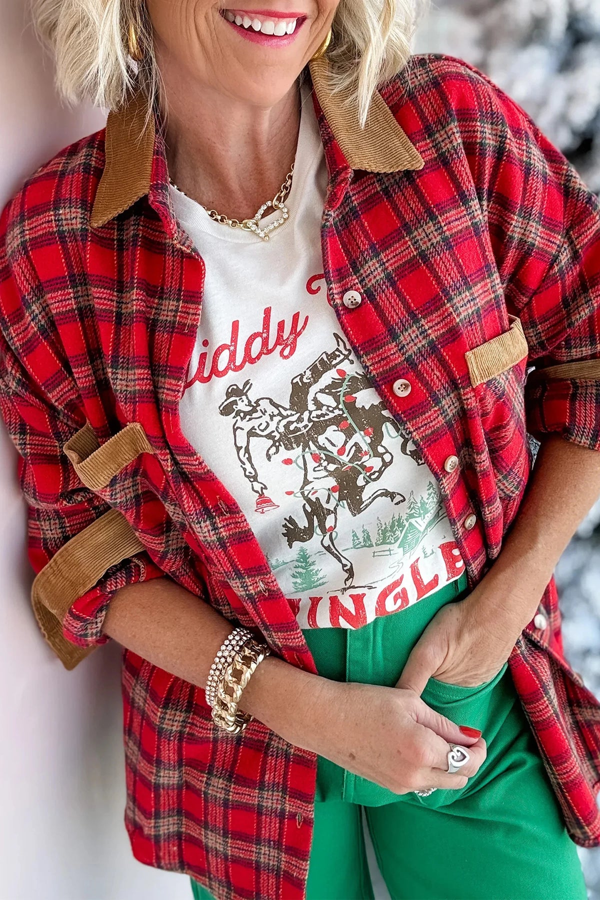 Red Plaid Button Shacket