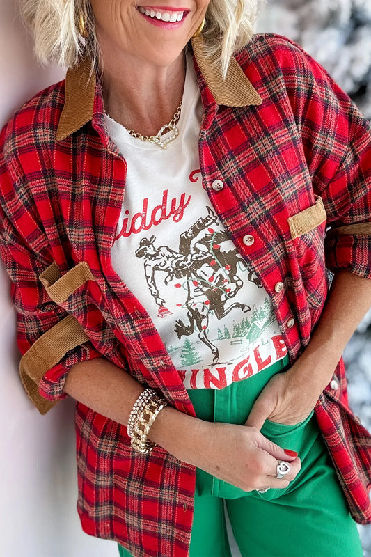 Red Plaid Button Shacket