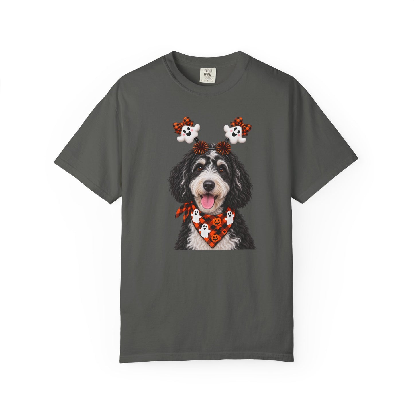Black-and-white golden doodle Halloween