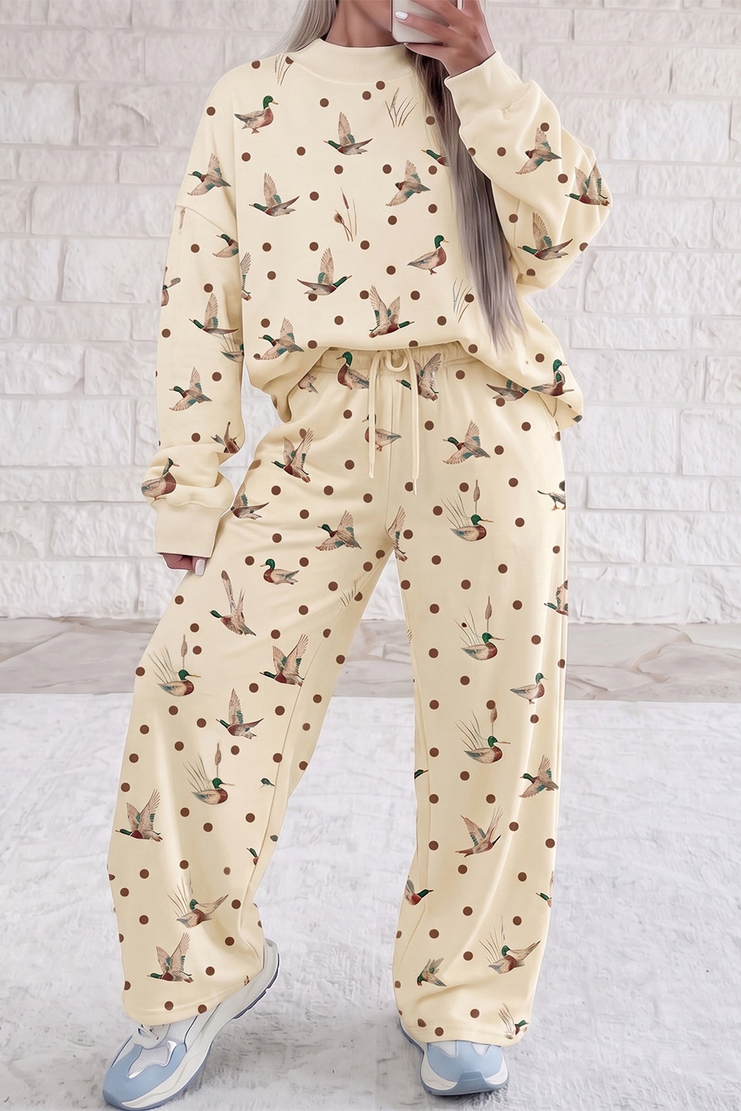 Mallard Print Crewneck Pullover Two Piece Set