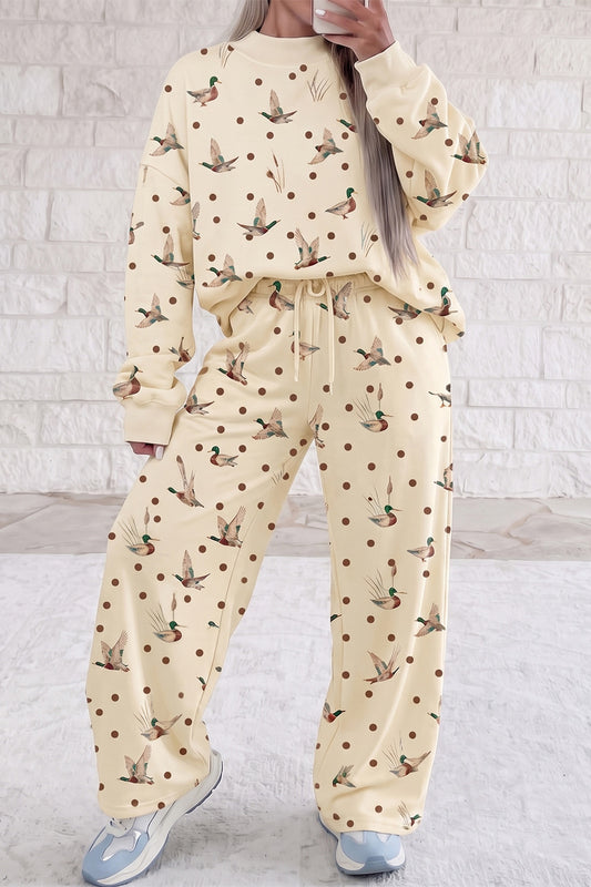 Mallard Print Crewneck Pullover Two Piece Set