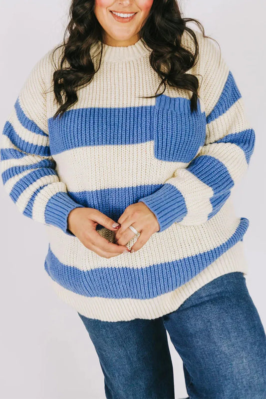Round Neck Patch Pocket Drop Shoulder Sweater