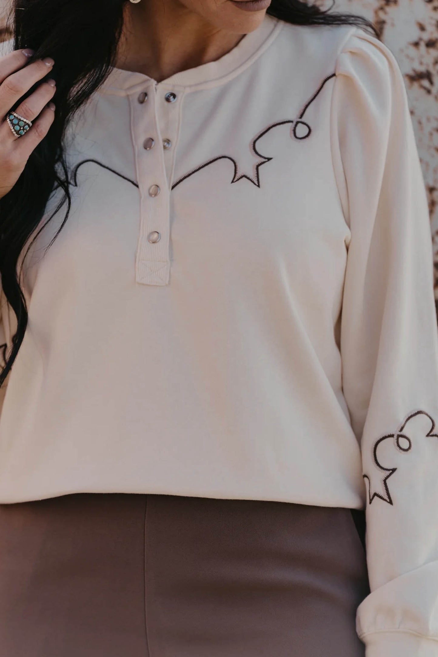 Embroidered Western Half Button Top