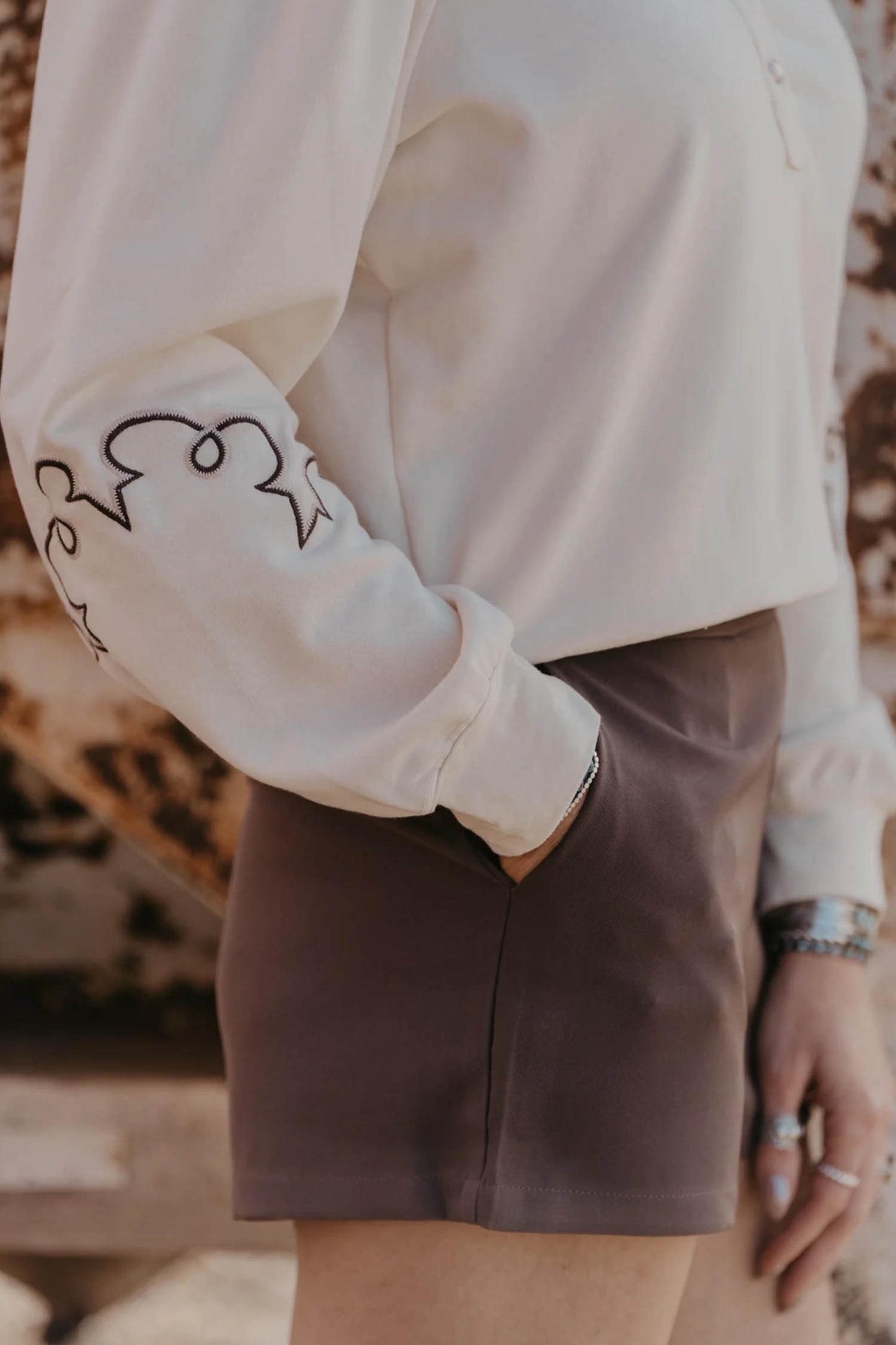 Embroidered Western Half Button Top