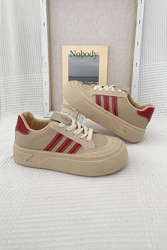 Red Retro PU Leather Lace-up Thick Sole Casual Shoes