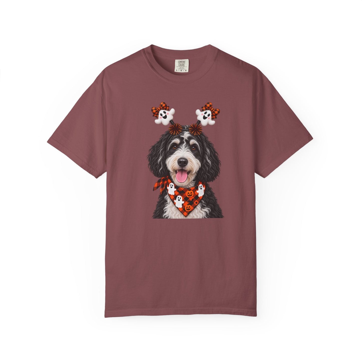 Black-and-white golden doodle Halloween