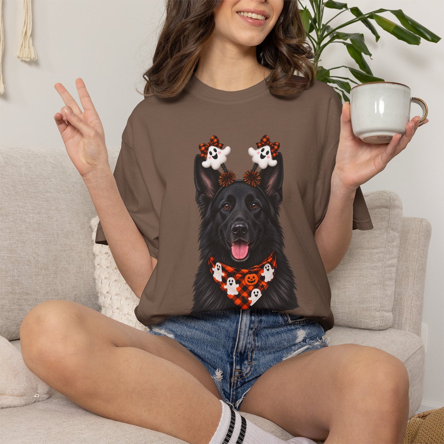 Long haired Black German Shepherd Halloween