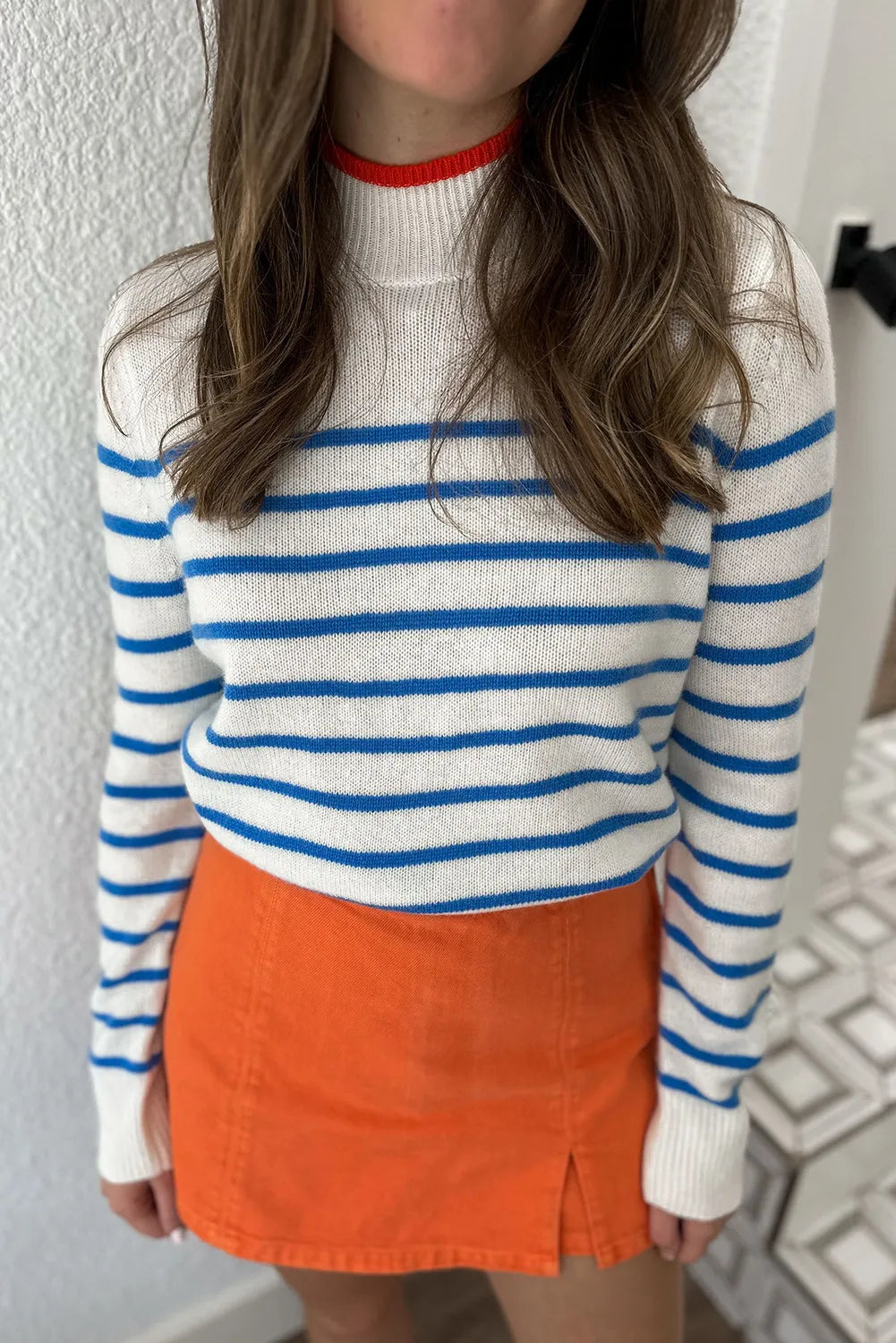 Stripe High Neck Casual Sweater