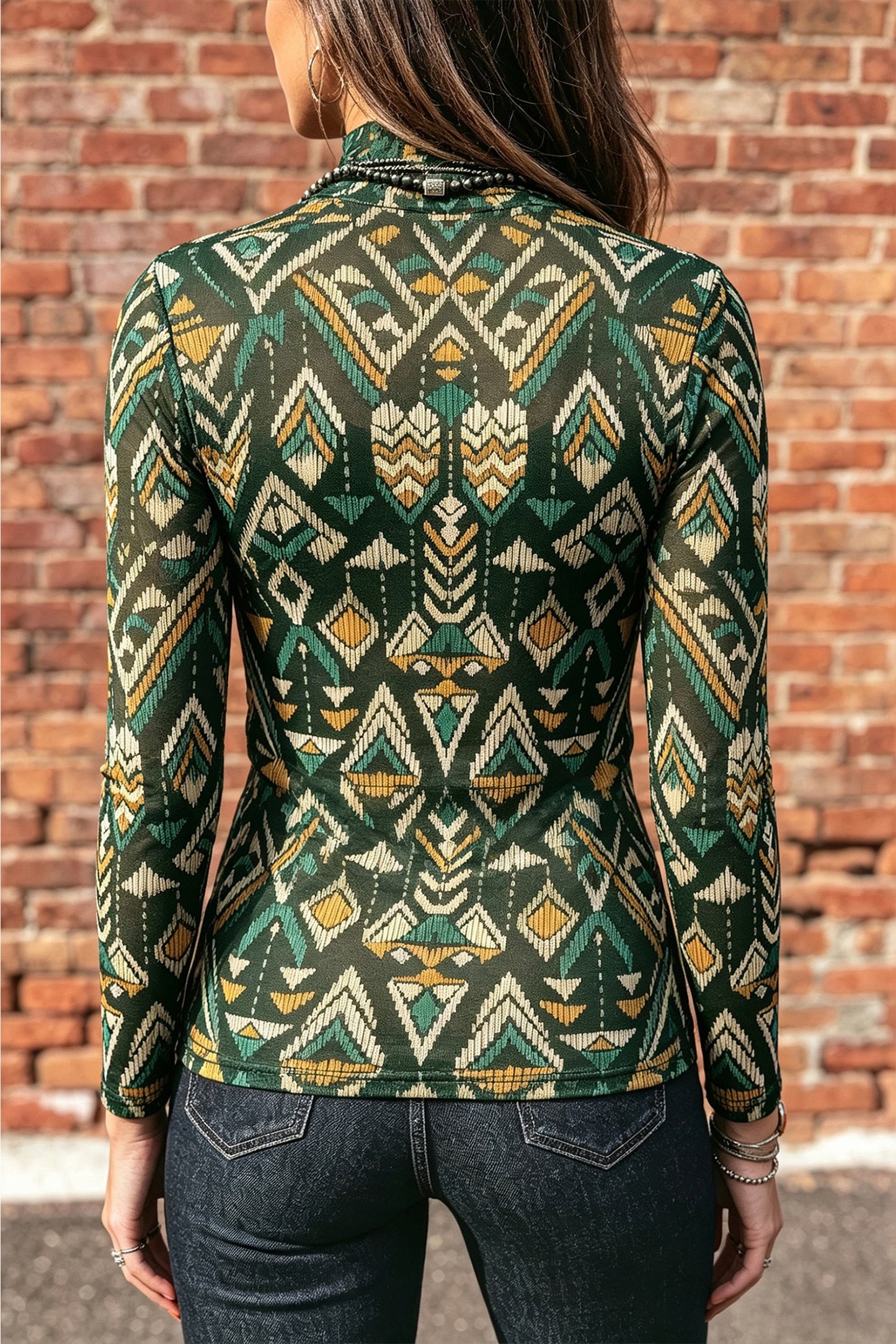 Green Abstract Mesh Top