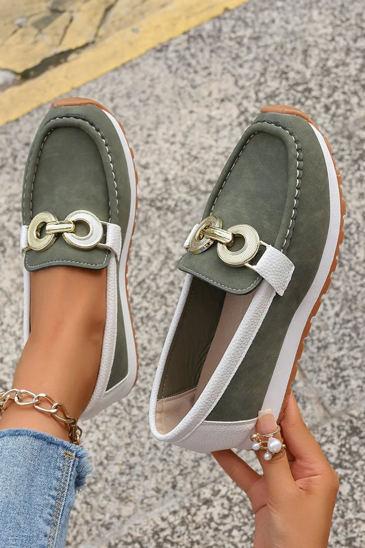 Green Metal Ring Decor Thick Sole Slip On Loafers