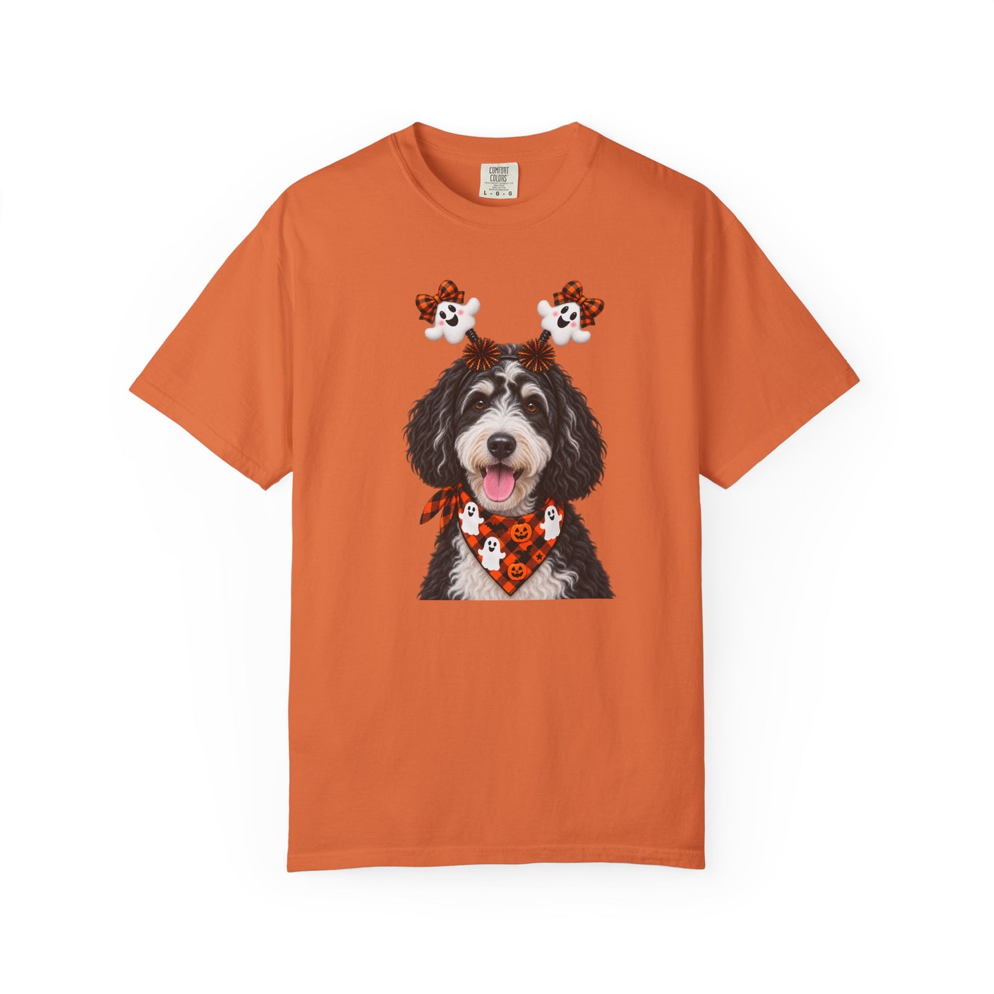 Black-and-white golden doodle Halloween
