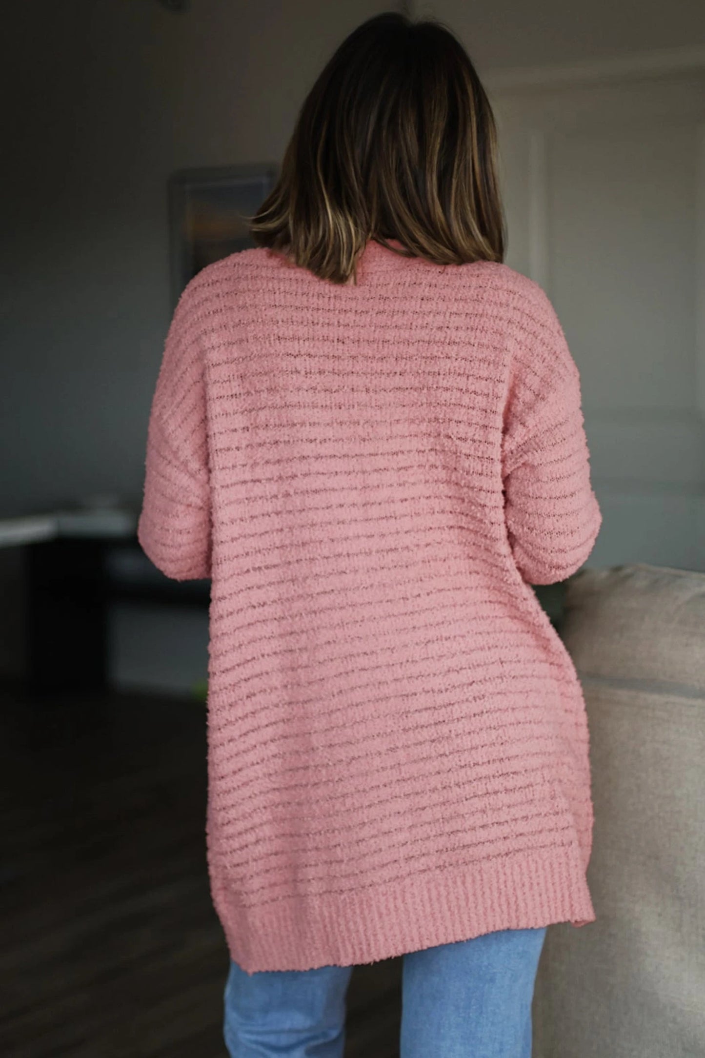 Light Pink Fuzzy Sweater Cardigan