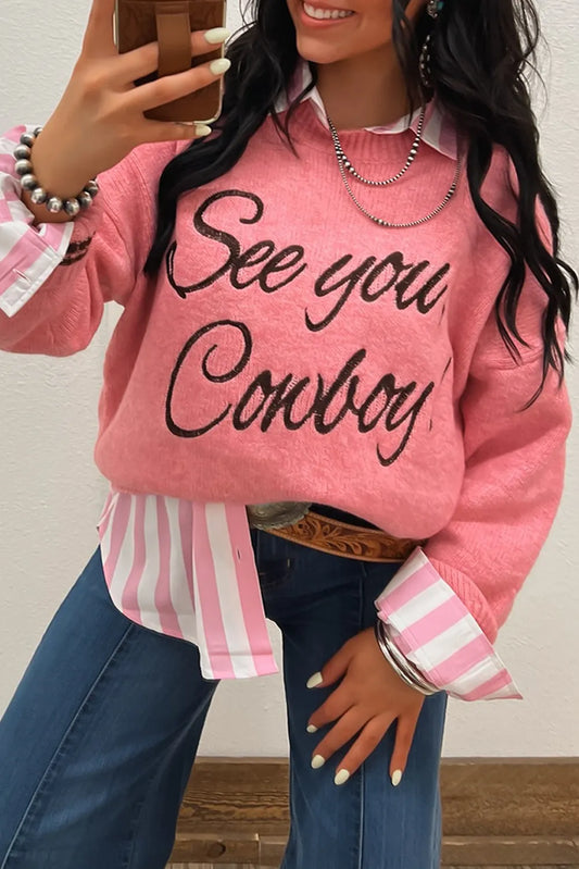 See You Cowboy Embroidered Western Graphic Sweater