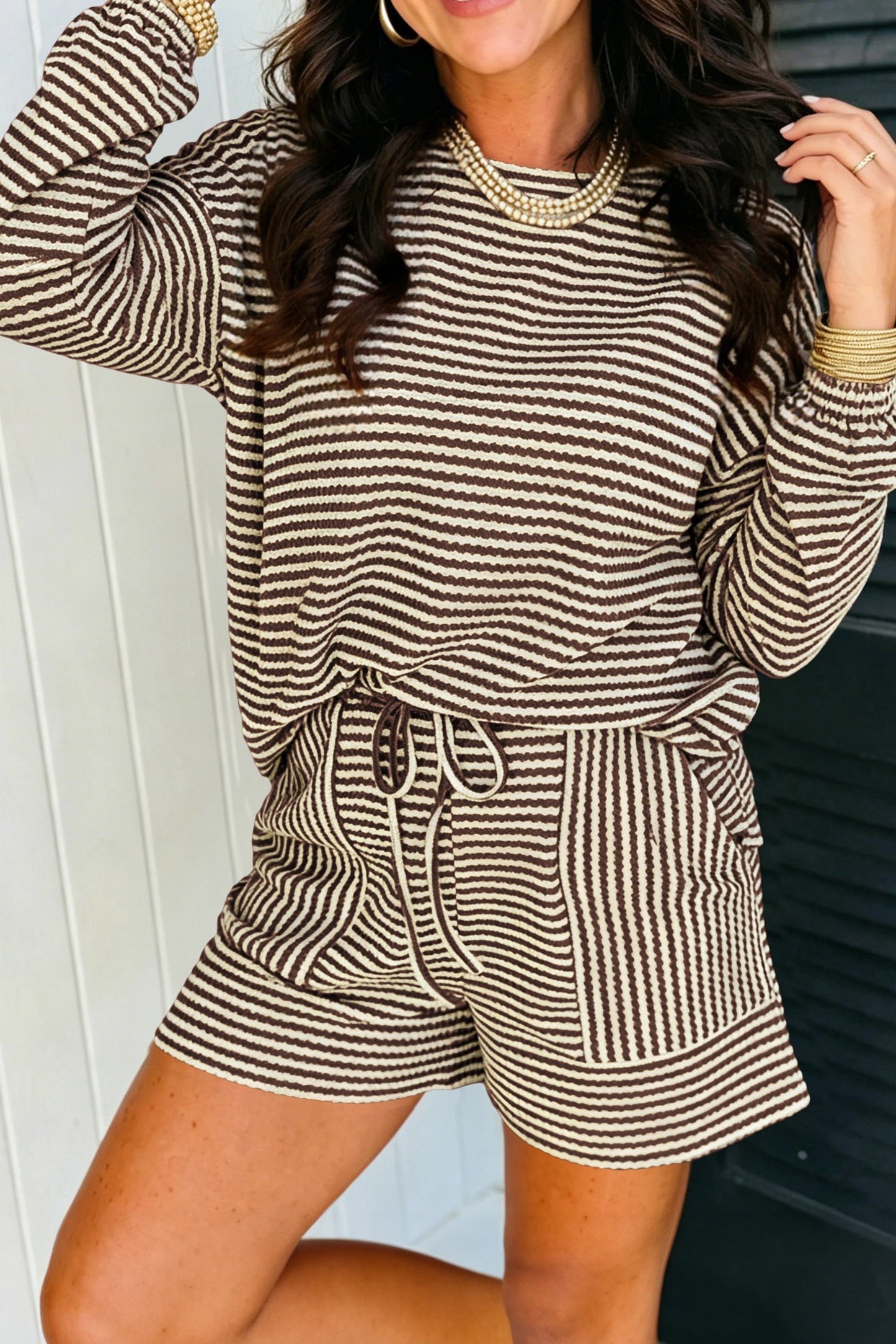 Strip Textured Casual Set