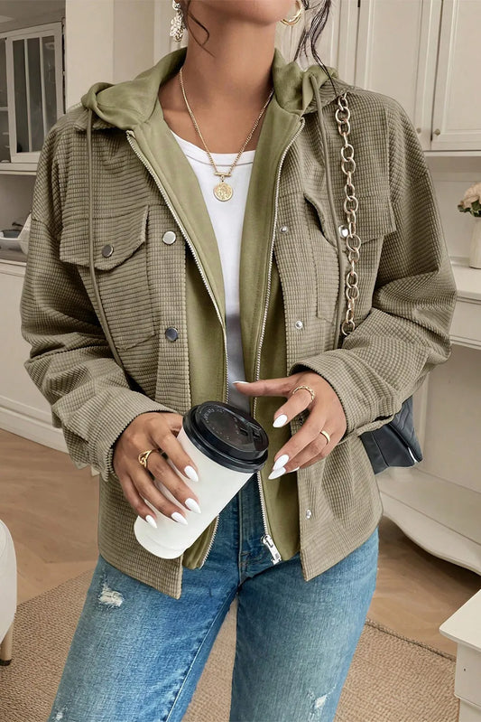 Green 2 in 1 Thermal Knit Textured Hooded Jacket