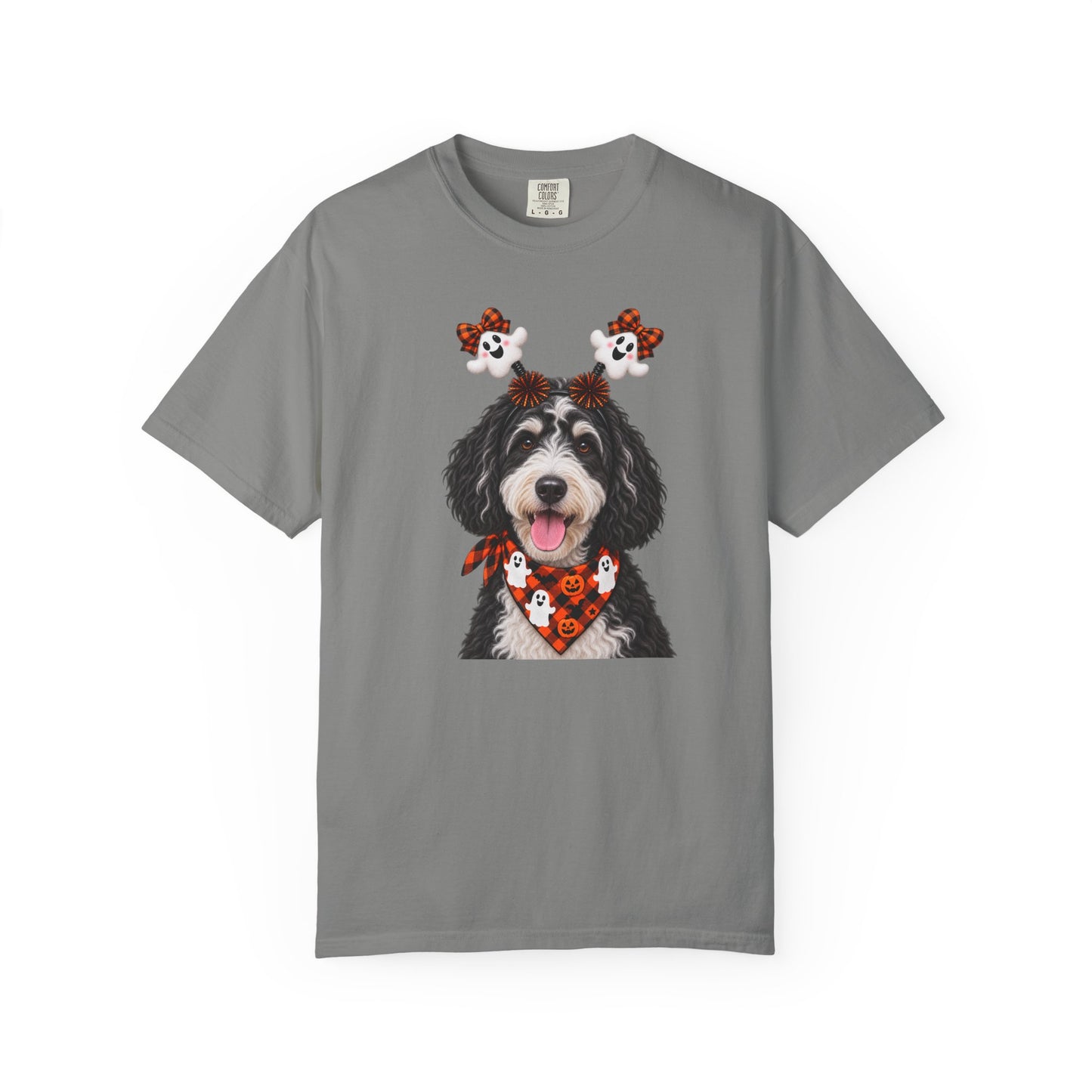 Black-and-white golden doodle Halloween