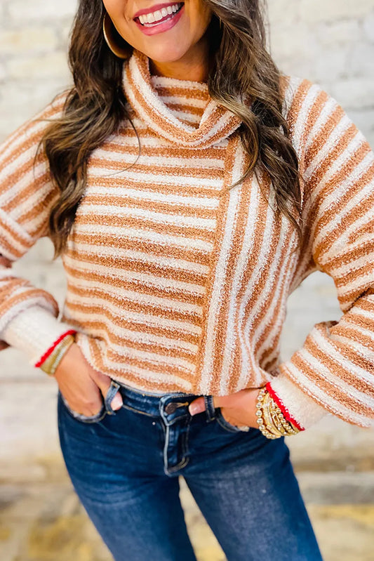 Stripe Cowl Neck Drop Shoulder Sweater