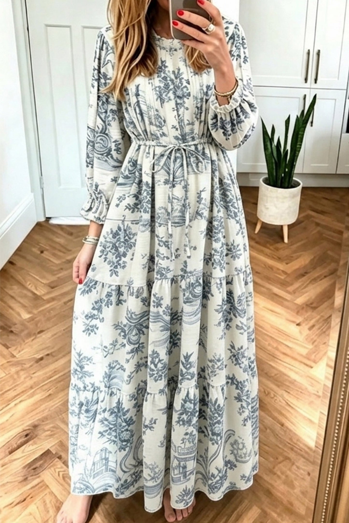 Floral Print Long Sleeve Maxi Dress
