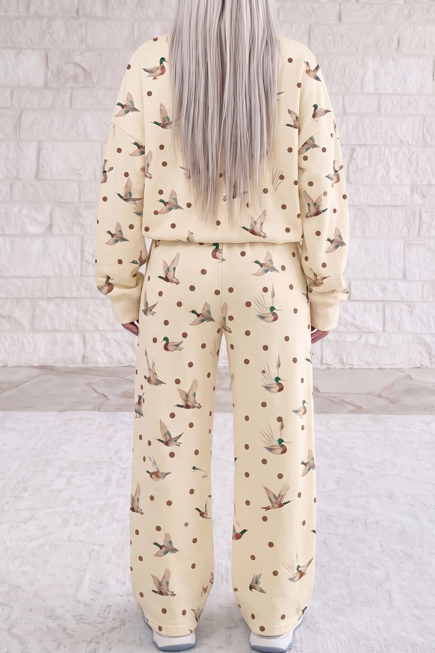 Mallard Print Crewneck Pullover Two Piece Set