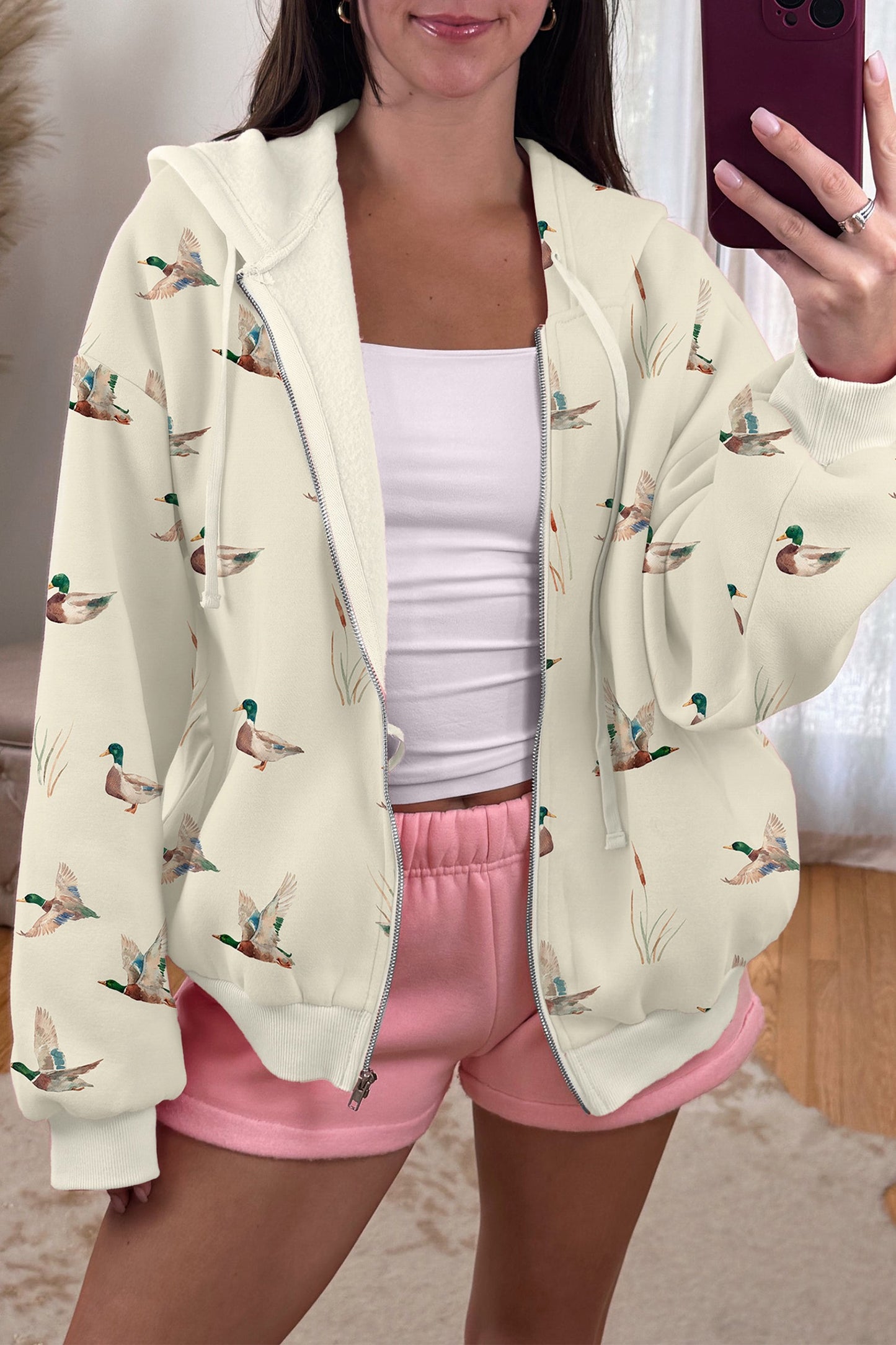 Duck Print Zip-Up Hoodie