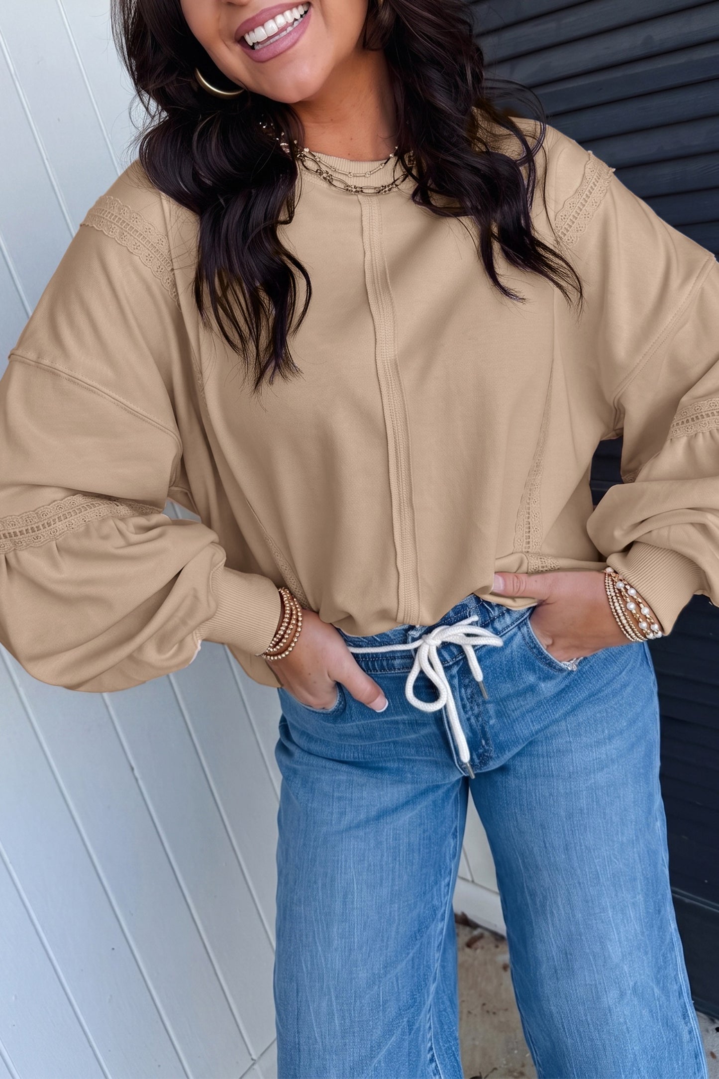 Raw Seam Lace Loose Sweatshirt