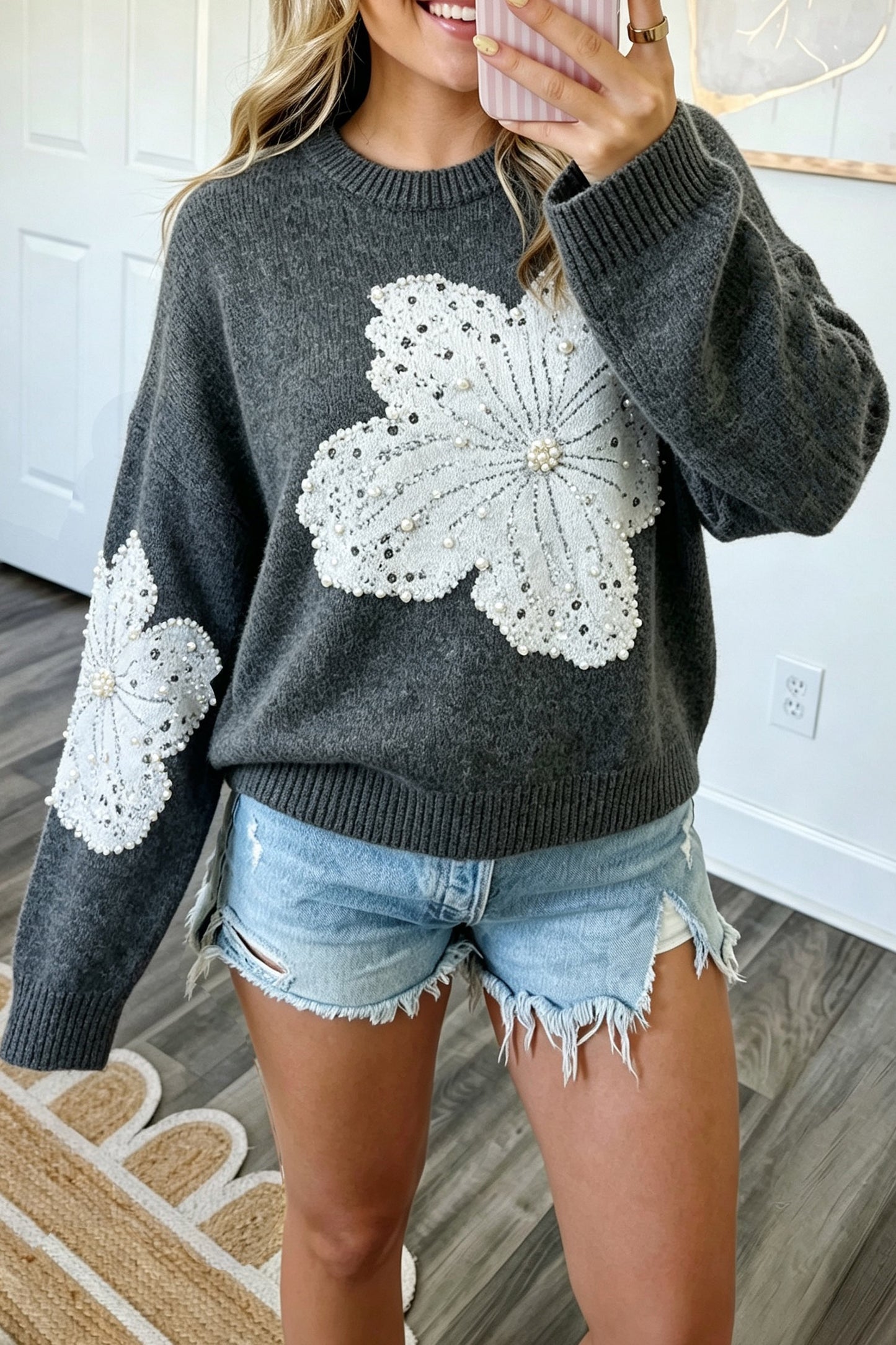 Beaded Floral Sweater