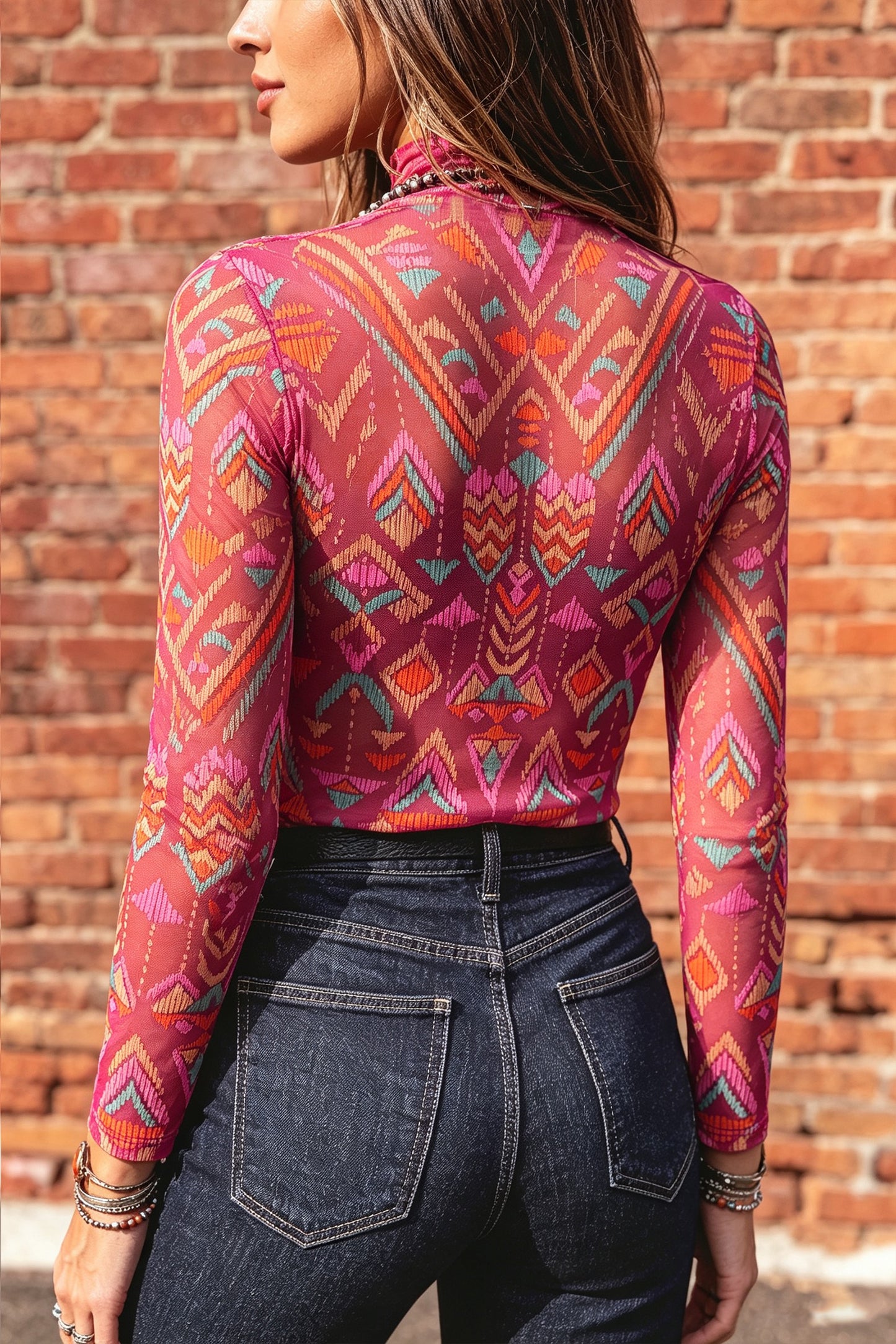 Rose Abstract Mesh Top