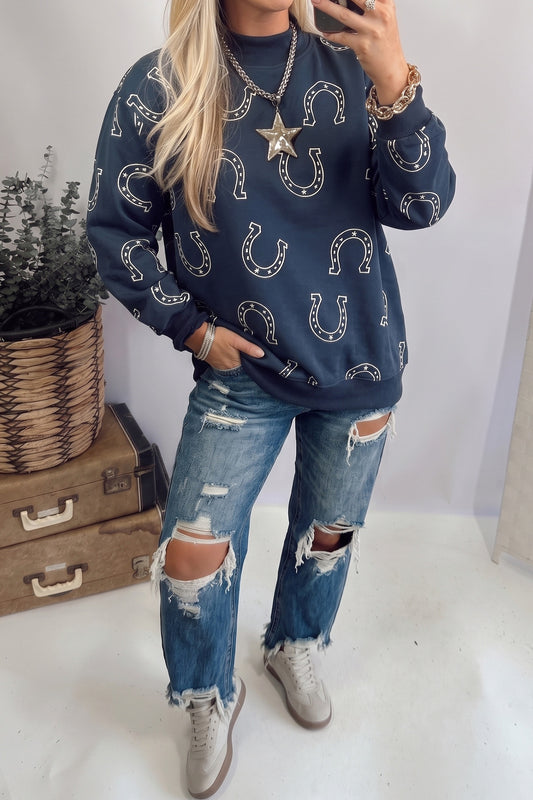 Western Horseshoe Print Sweatshirt
