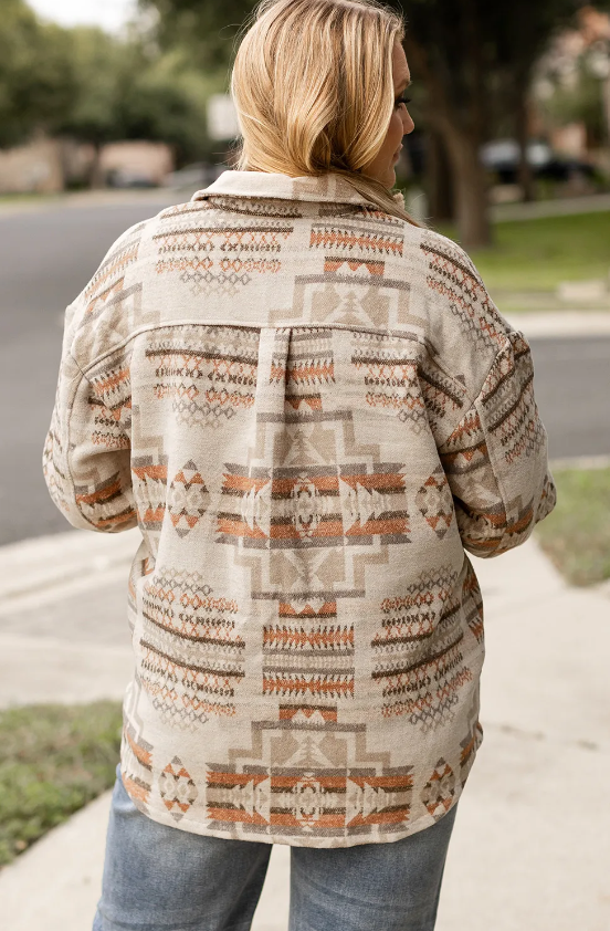 Aztec Geometric Print Pockets Plus Size Jacket