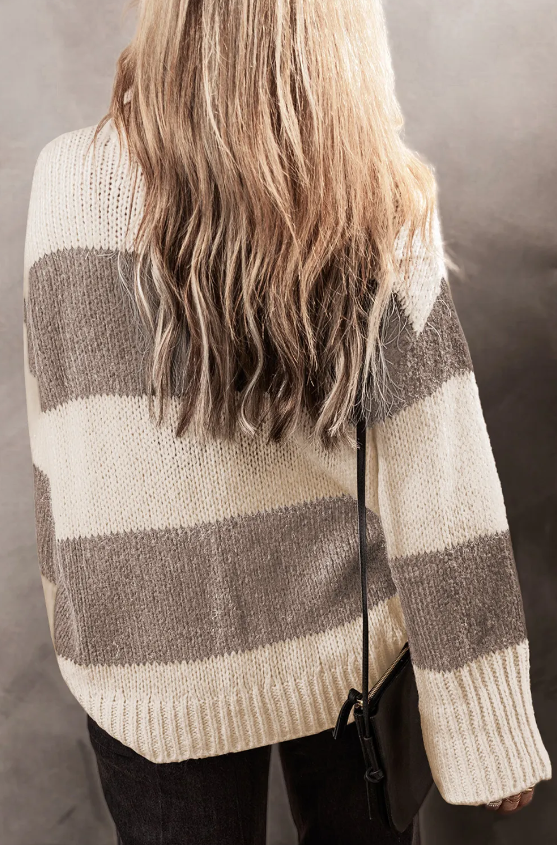 Taupe Colorblock Loose Pullover Sweater