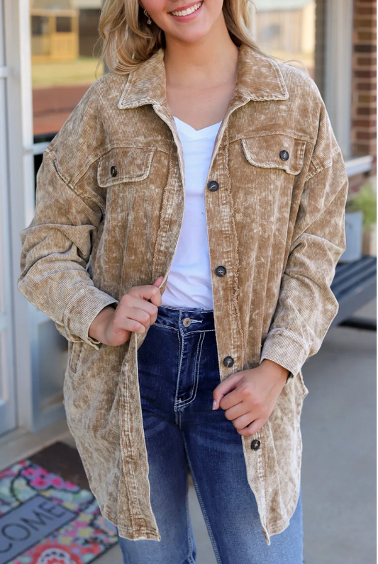 Vintage Distressed Mineral Wash Oversized Shacket