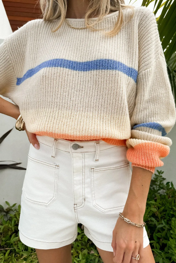 Colorblock Striped Drop Shoulder Cozy Sweater