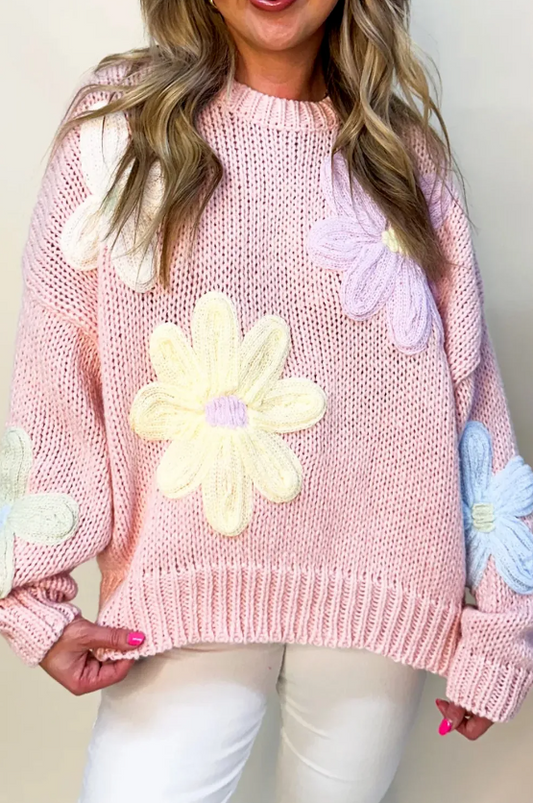 Pink Petals & Threads Embroidered Floral Sweater