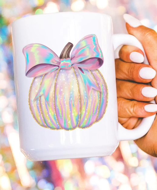 Iridescent Bow Pumpkin Ceramic Mug