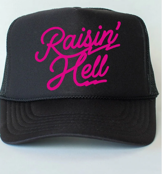 Pink Raisin' Hell Otto Black Foam Front Trucker Hat