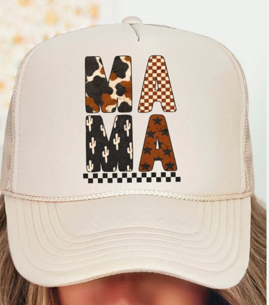 Cow Cactus Mama Otto Khaki Foam Front Trucker Hat