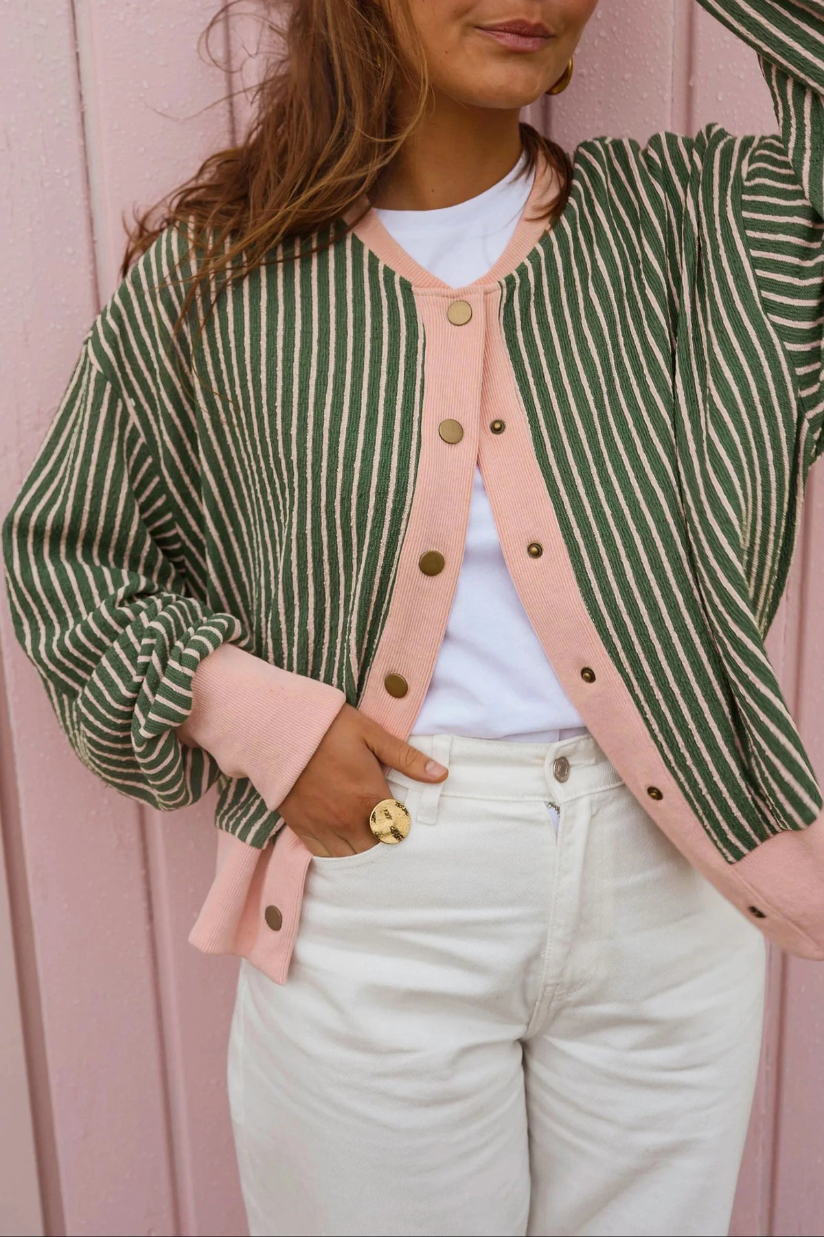 Green Stripe Regular Fit Cardigan