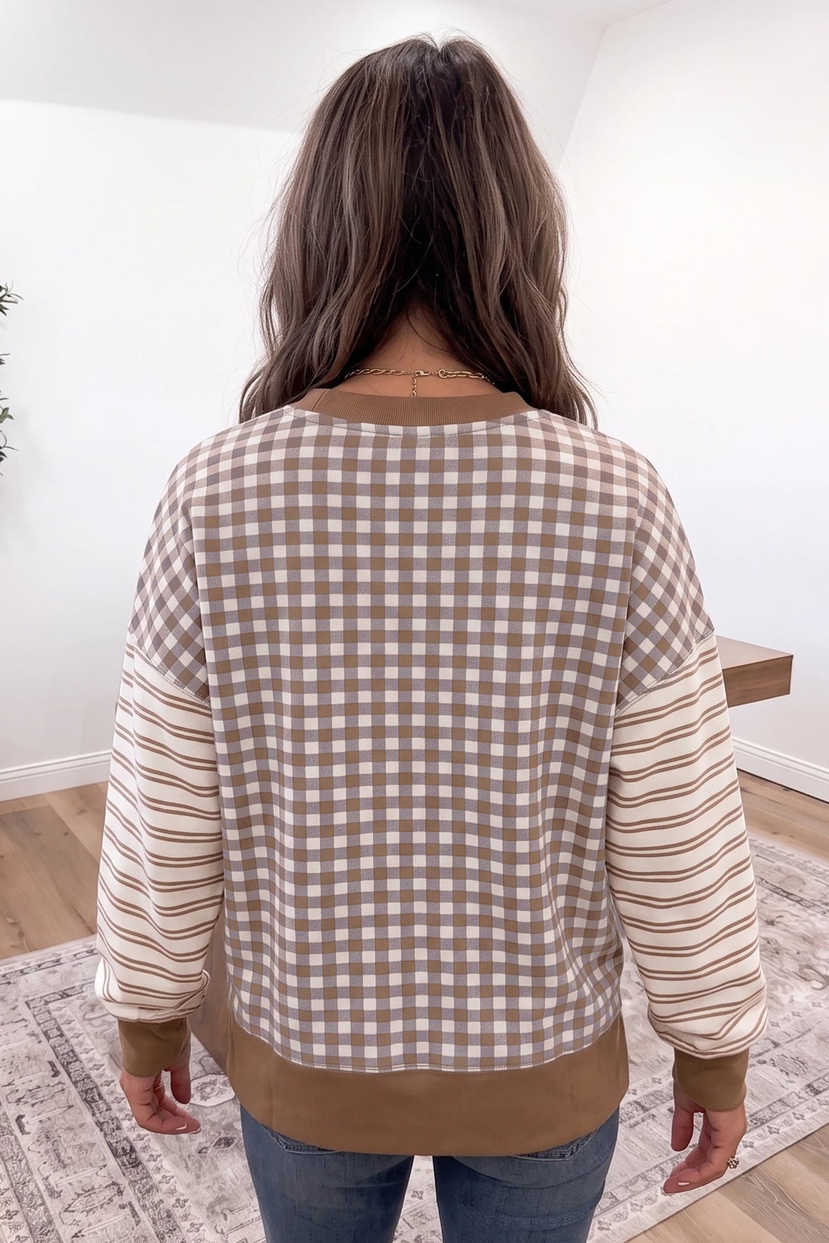 Brown Plaid Striped Top