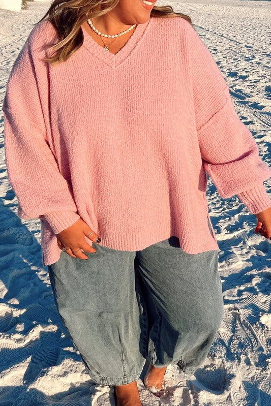 Drop Shoulder V Neck Sweater