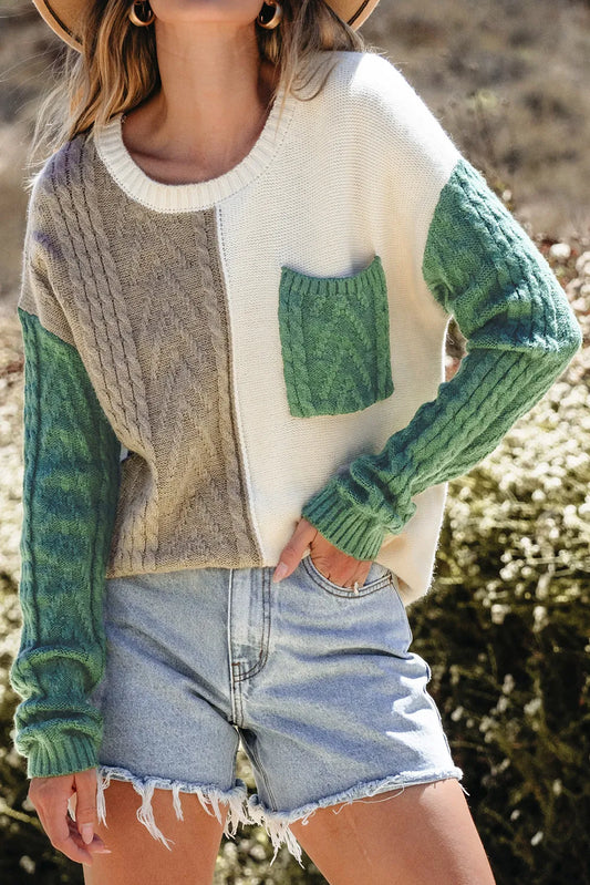 Color block Patched Pocket Drop Shoulder Sweater