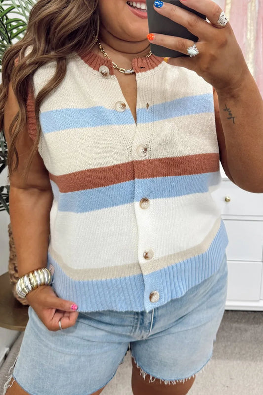 Buttoned Front Round Neck Cardigan Vest