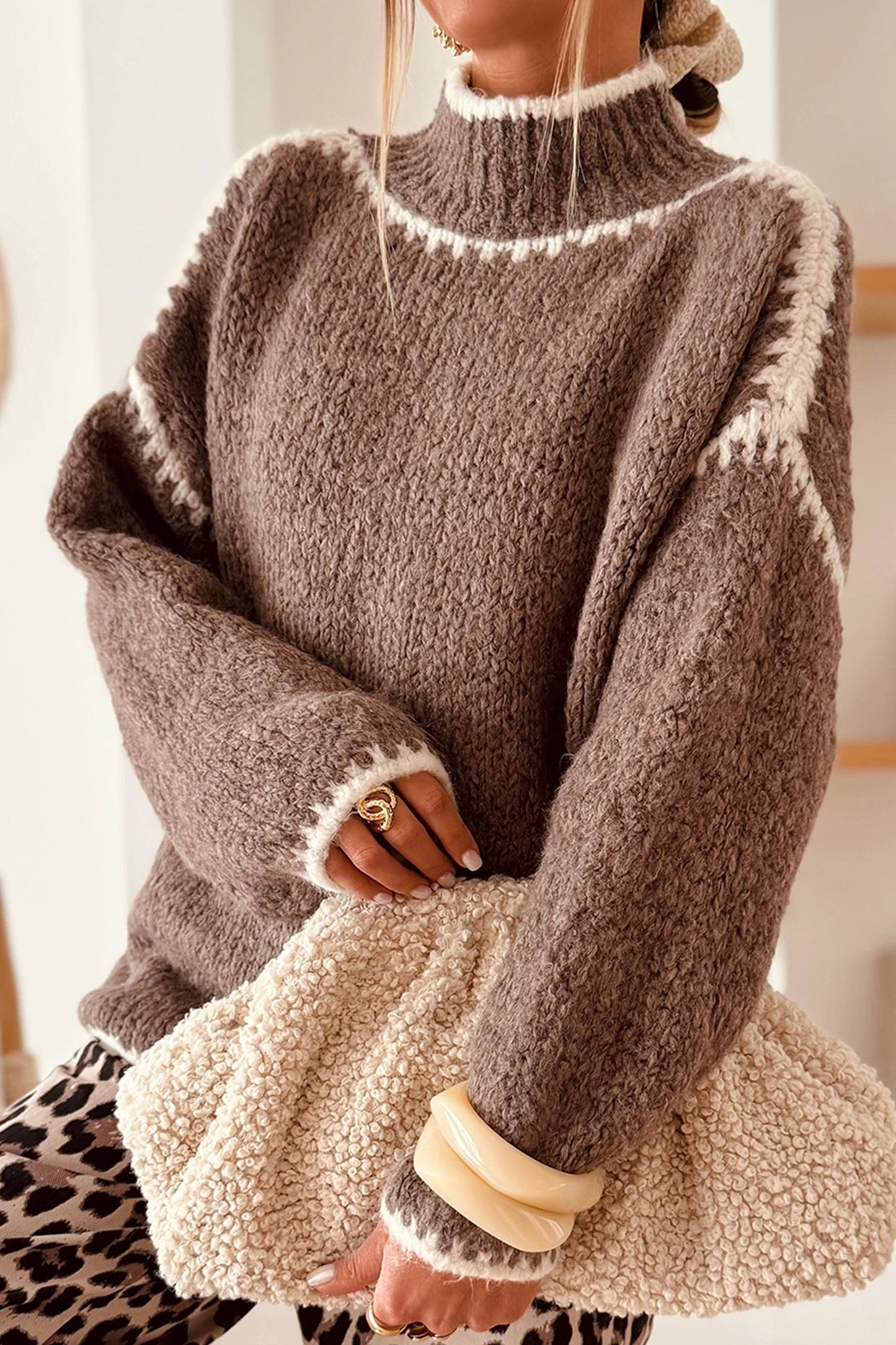 Dark Khaki  Mock Neck Sweater