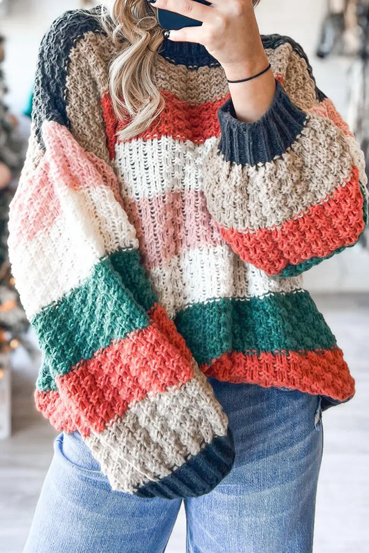Colorful Striped Knit Oversize Sweater